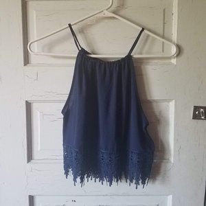Staring at Stars Navy Blue Crochet Halter Crop Top